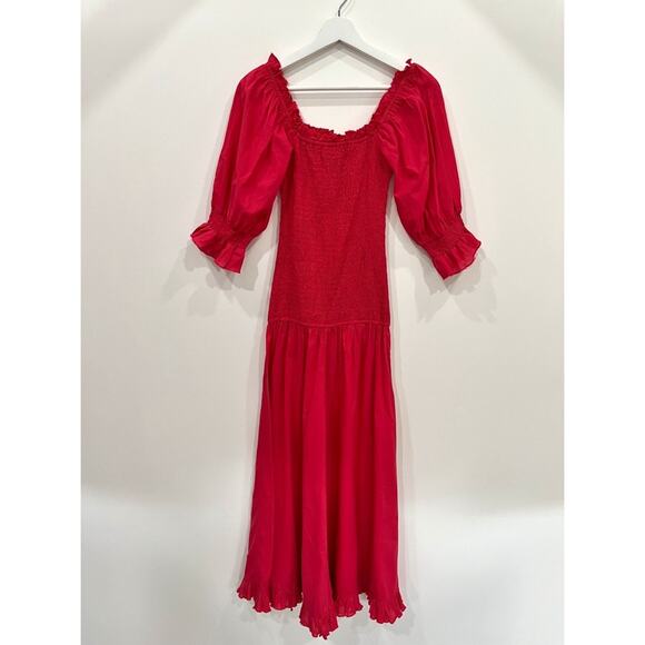 NWT Rhode Resort Eva Smocked Off-The-Shoulder Cotton Maxi Dress Red - Picture 4 of 15